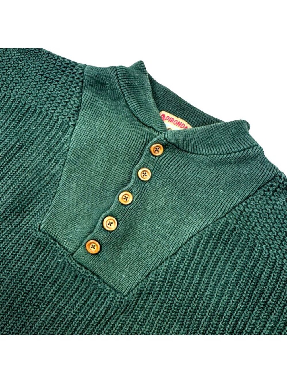 VTG Adirondack Men's Ribbed Chunky Knit Button Sweater Green • Large